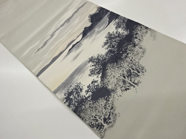 JAPANESE KIMONO / SPELL LAKE LANDSCAPE PATTERN WEAVING NAGOYA OBI